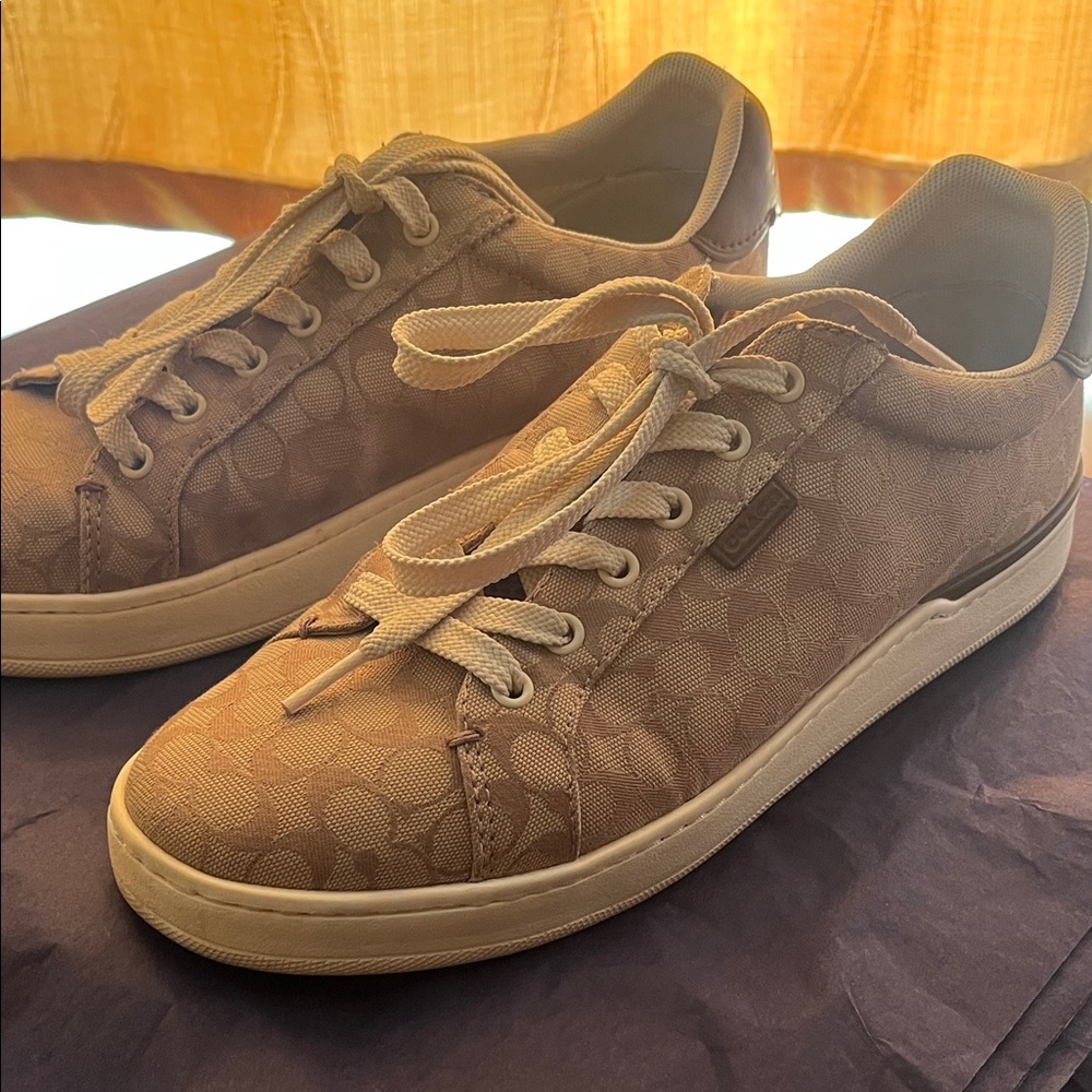 Coach Tan Signature Lace-Up Sneakers